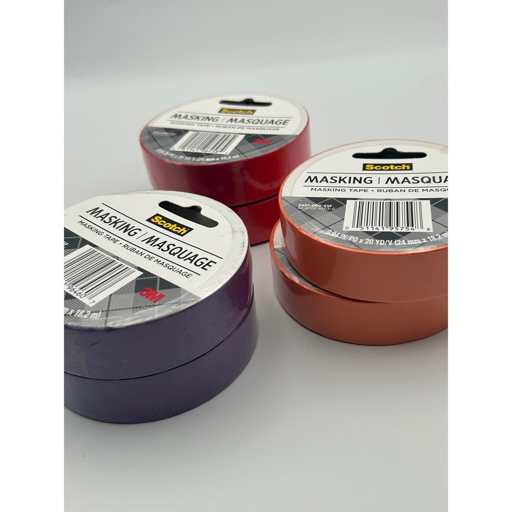 Scotch 3M Masking Tape 6 Roll Bundle Red Orange Purple 0.94in x 20yd 437-PRP-ESF